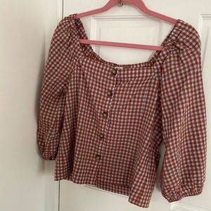 Madewell gingham 3/4 length top